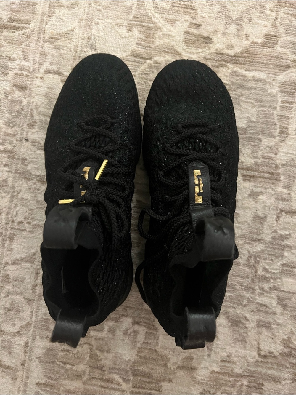 Kids Black Knit Athletic Sneakers with Gold Logo Accent